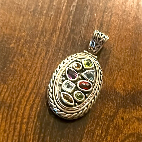 Effy Sterling Silver Pendant with Multi Colored Stones . " Roped" Detailing - Picture 3 of 3